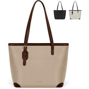 Tote Khaki Brown Bag Women PU Leather Large Work Shoulder Bag with Zipper